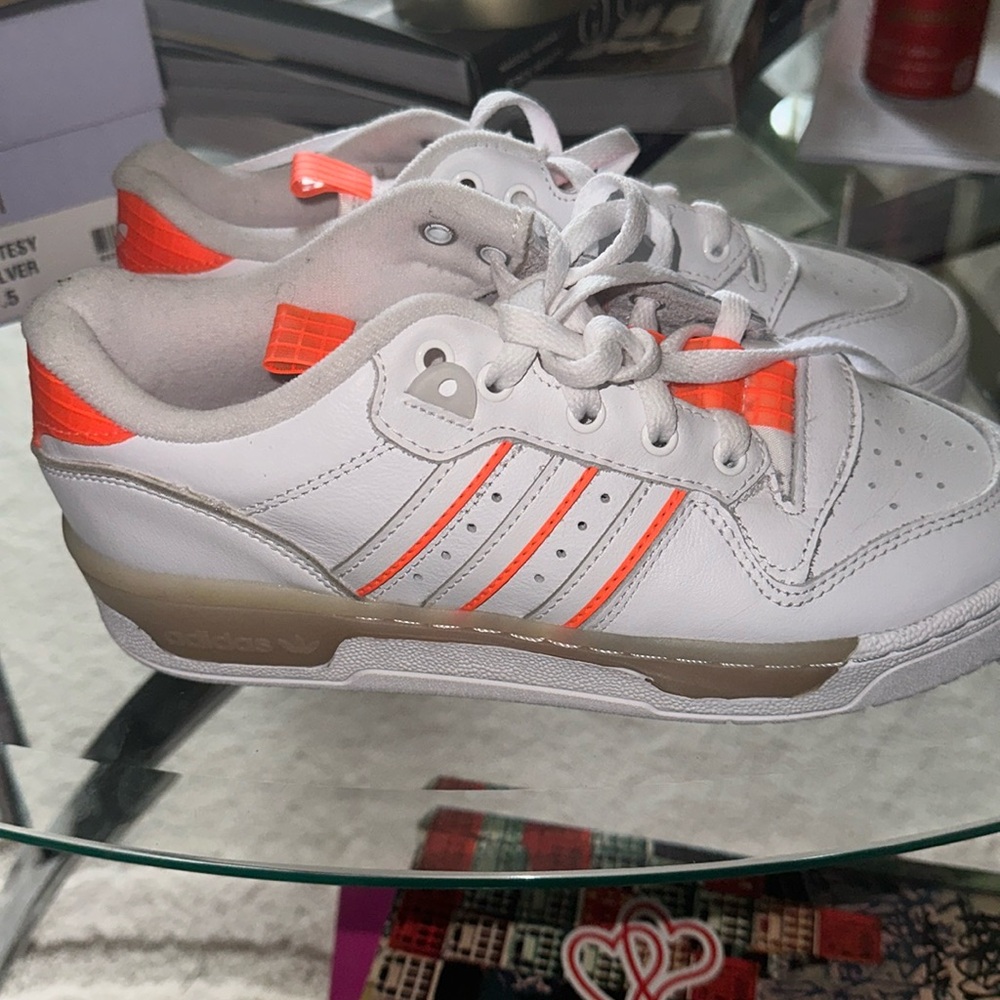 Adidas white and orange old-school gym shoes. Brand new never worn.